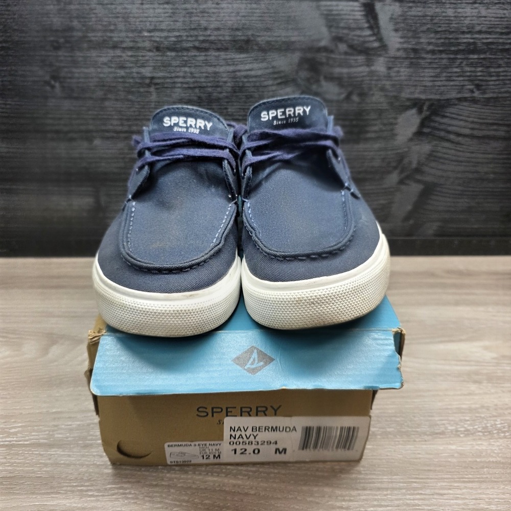 Sperry Men's Bermuda Navy‎ Blue Canvas Lace Up Boat Shoes Size 12